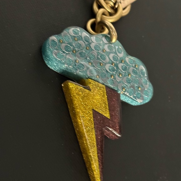Coach Resin Glitter Cloud Lightning Bolt Keychain Key Fob Bag Charm Signature - Picture 7 of 14